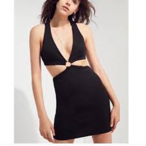 Silence and noise bodycon black two piece cut out dress with ring in middle - Picture 2 of 5